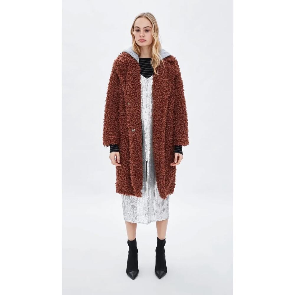Zara Hooded Teddy Longline Coat